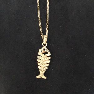 Silver 925 Fish pendant Cubic Zirconium Diamond Necklace